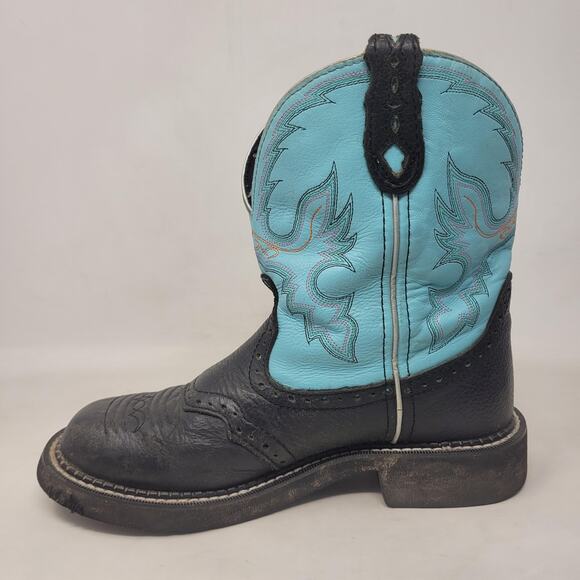 Justin Gypsy Boots 7.5 Black Turquoise Western Roper Cowgirl Rodeo Gemma L9905 - Picture 7 of 11